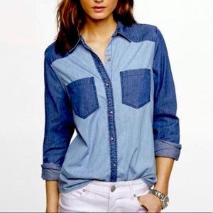 express denim shirt color block denim women’s Size small